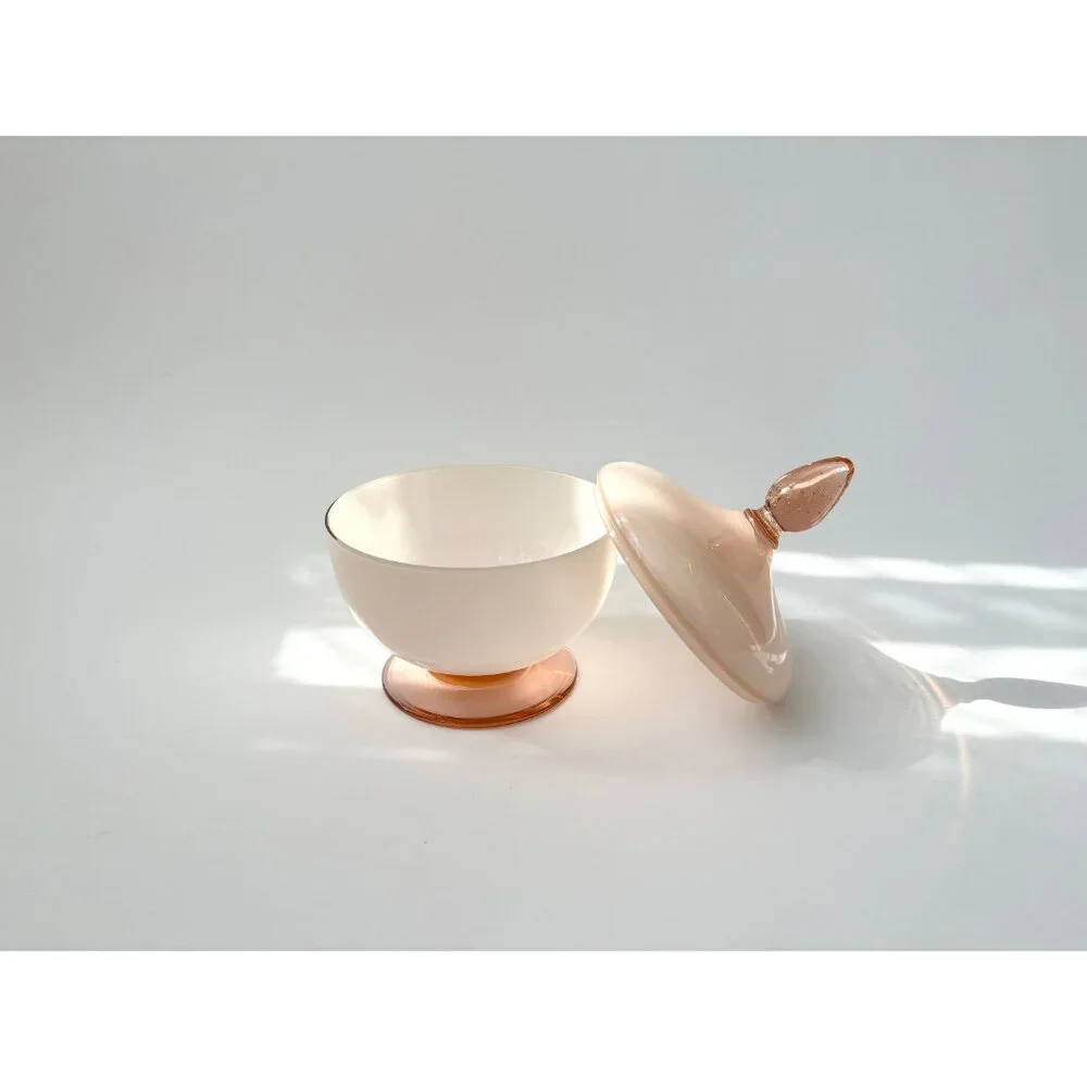 Vintage MCM Empoli Dusty Rose Pink Lidded Wide Glass Jar / Compote Dish - Picture 8 of 10